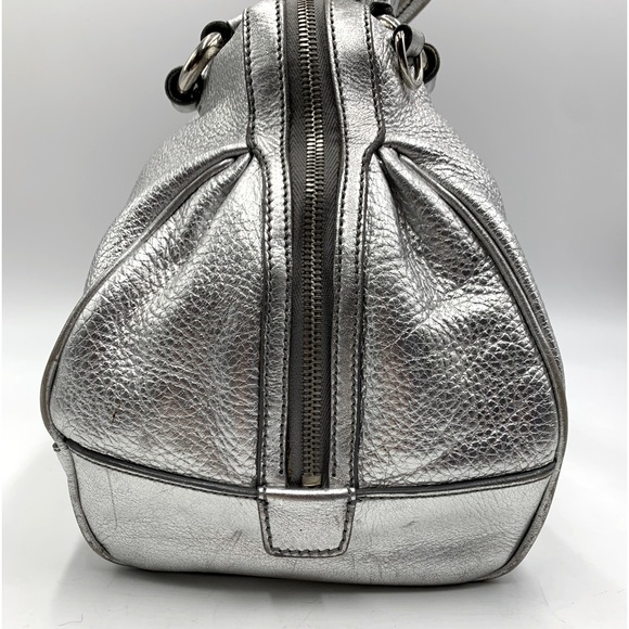 Auth Celine Silver Metallic Pebble Grain Leather Handbag - Picture 6 of 12